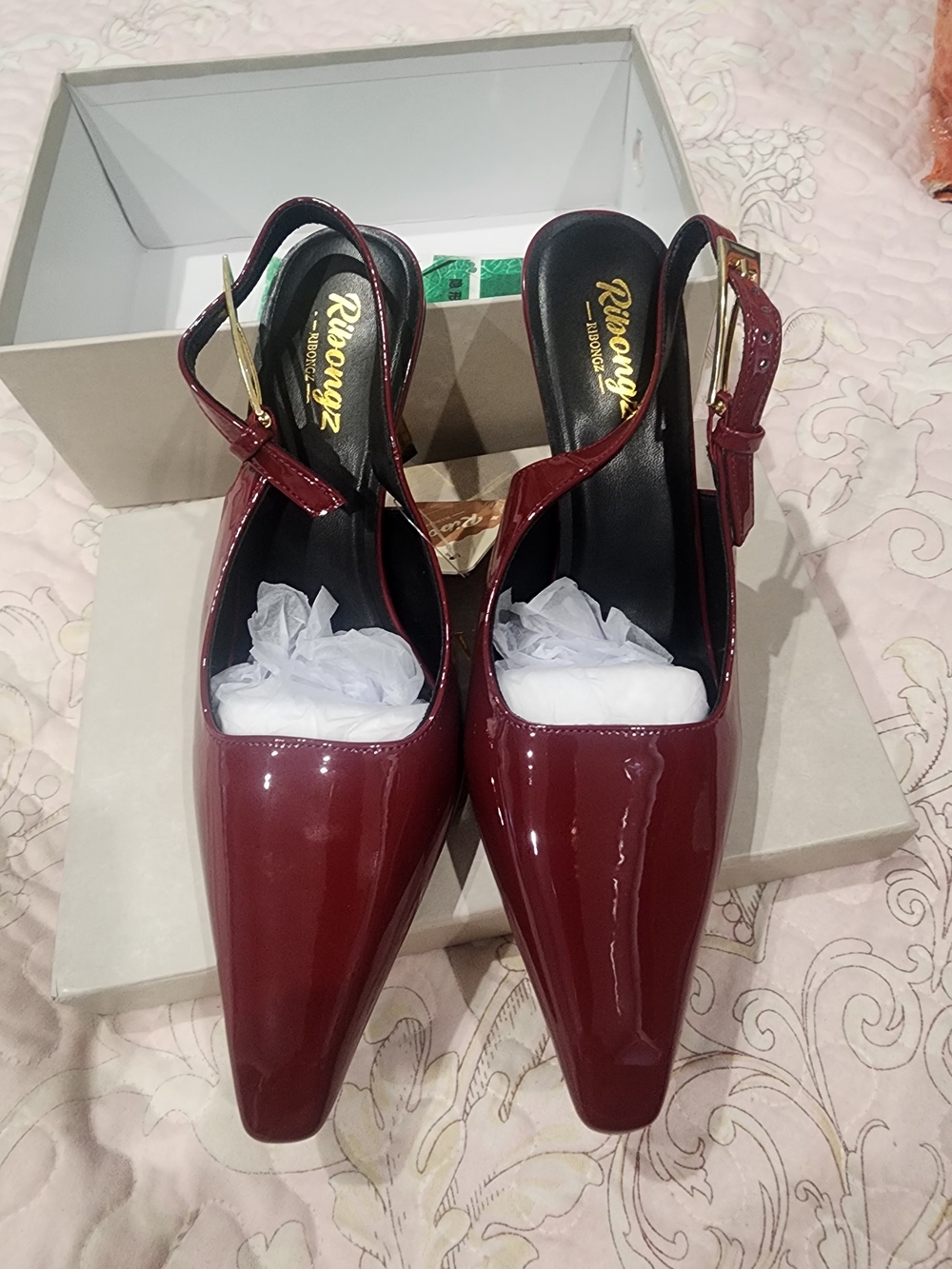 Burgundy Patent Slingback Pumps